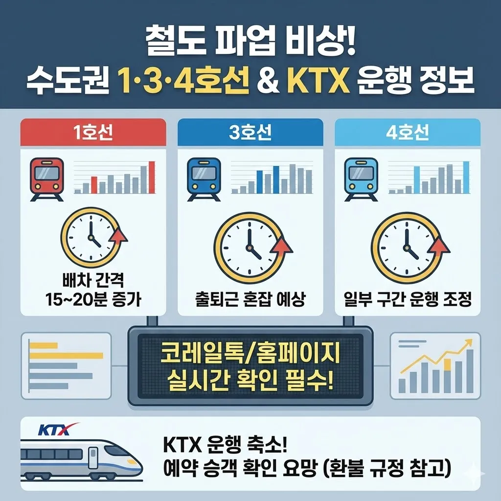 철도노조 파업 일정 대비 수도권 지하철 1호선, 3호선, 4호선 운행시간표 및 배차간격 총정리