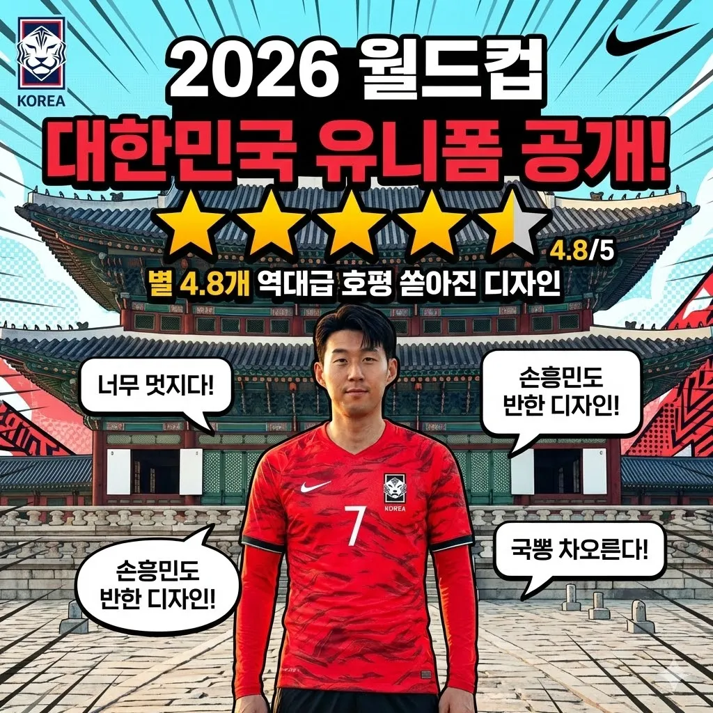 2026년 월드컵 대한민국 유니폼 반응, '별 4.3개' 대찬사 쏟아진 무궁화 디자인