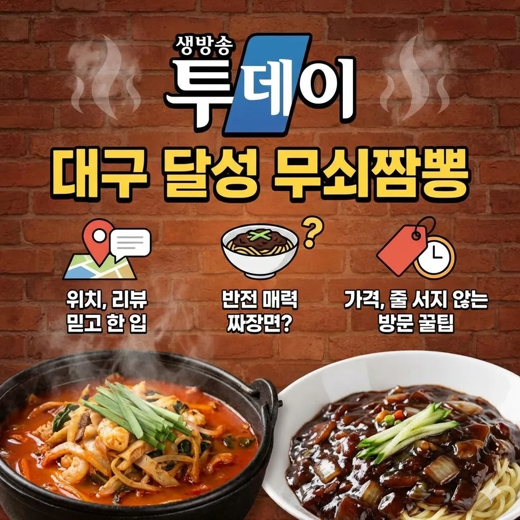 생방송 투데이 대구 달성 무쇠짬뽕 위치, 리뷰 믿고 한 입 - 반전 매력의 짜장면? 가격부터 줄 서지 않고 먹는 방문 꿀팁까지