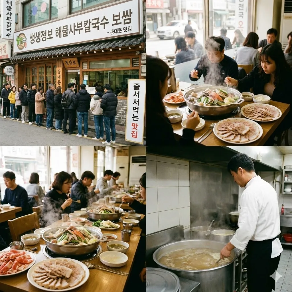 생생정보 해물샤부칼국수 보쌈 동대문 맛집, 줄 서서 먹는 비법 육수와 야들야들한 고기