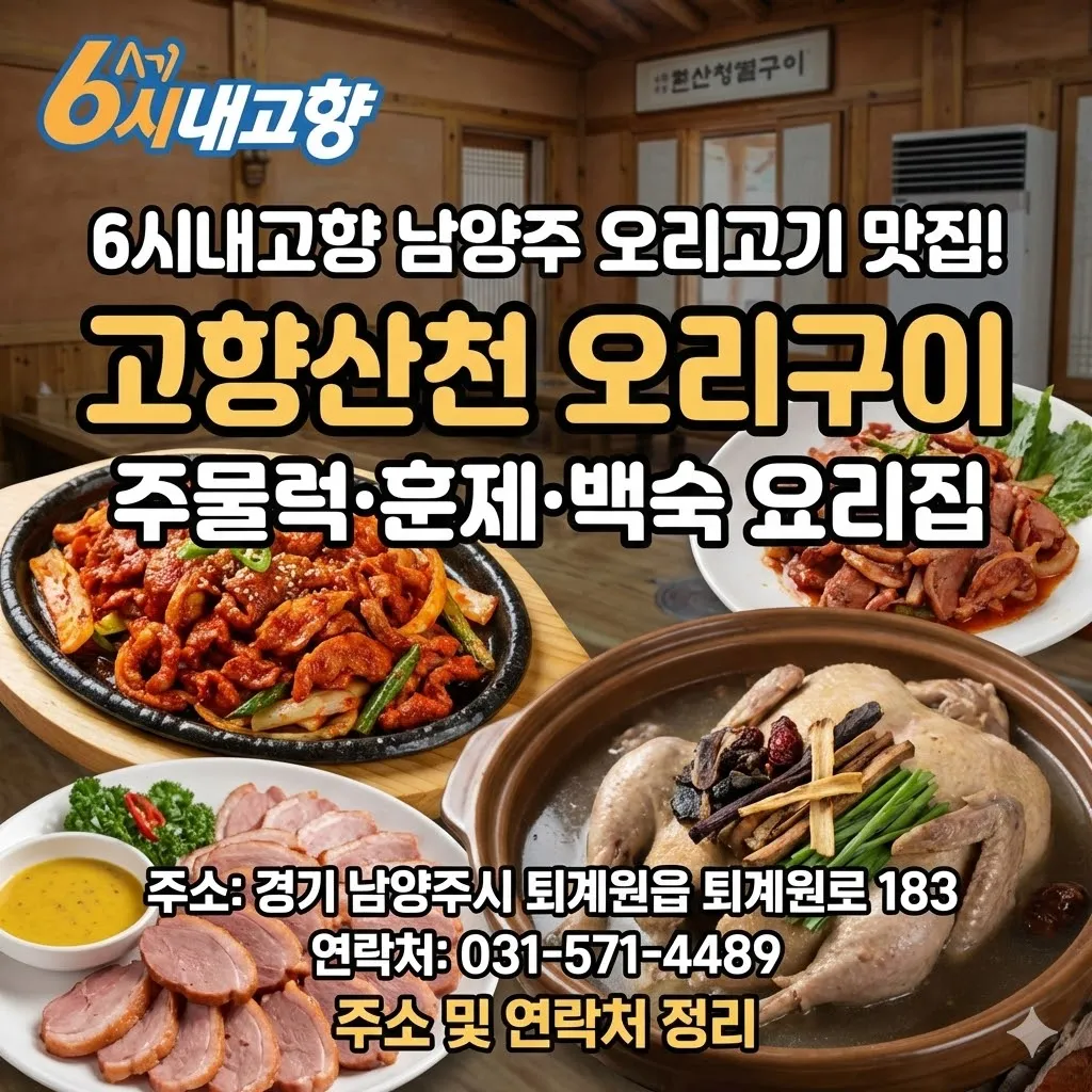 6시내고향 남양주 오리고기 주물럭 훈제 백숙 요리집! 고향산천 오리구이 주소 및 연락처 정리