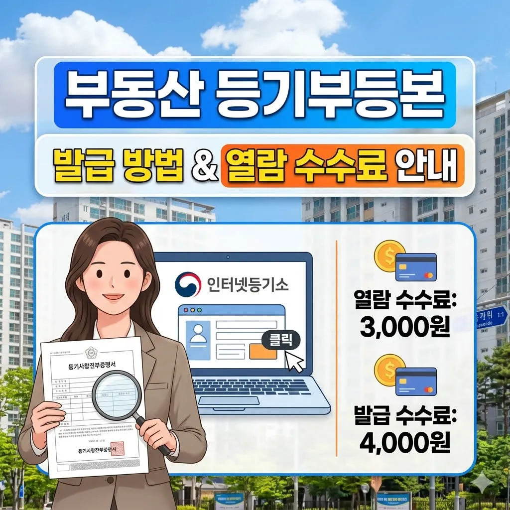 부동산 등기부등본 발급 방법 및 열람 수수료 안내
