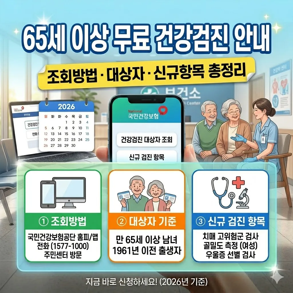 65세 이상 무료 건강검진 대상자 조회방법 및 신규 검진 항목 안내