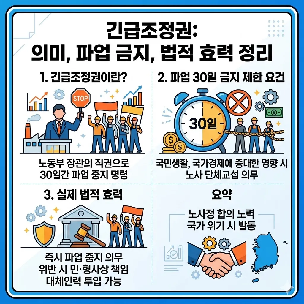 긴급조정권이란 의미와 파업 30일 금지 제한 요건 및 실제 법적 효력 정리